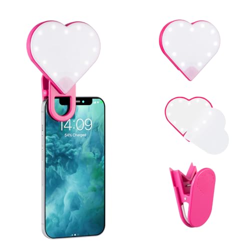 Riki Sweetheart Clip-On LED Makeup Mirror and Selfie Light, Rechargeable with Long-Lasting Battery, CRI 95+ for Phone, Laptop, and iPad, Film for TikTok, Instagram (Hot Pink) - color: Hot Pink