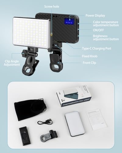 168 LED Phone Light, Selfie Light for iPhone/iPad/Camera, Portable Video Conference Lighting with Clip, Rechargeable 3000mAh CRI 95+, 3 Lights Modes Alix Earle Lights for Selfie, Makeup, Laptops, Vlog - color: A1-Black