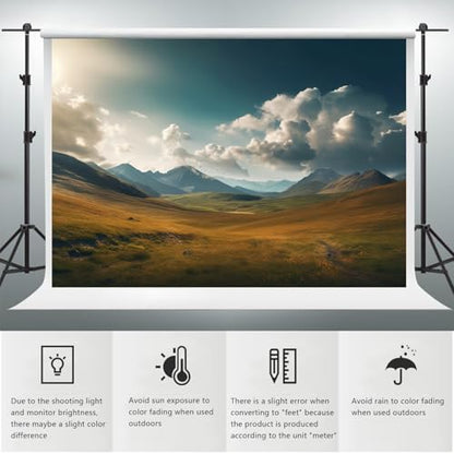 Nature Scenery Backdrop 6x4ft Prairie Mountains Sky Clouds Landscape Photography Background Party Banner Room Decorations Outdoor Travel Portraits Photoshoot Wallpaper Photo Studio Booth Props - size: 6ftx4ft