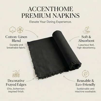 ACCENTHOME Black Cotton Linen Napkin Set of 12 18x18 inch Dinner Napkins - Washable Soft Premium Hotel Quality Reusable Hemmed Edges Napkins Perfect Table Linens for Family Dinners, Weddings - color: 08 - Black, size: 18"x18" - Pack of 12