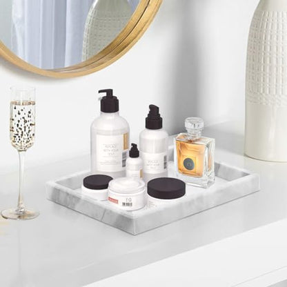 Marble Bathroom Tray,Pure Natural Marble Vanity Tray,Marble Tray for Kitchen Counter Non-Ceramic/Non-Resin,Stone Tray 12 x 8 inch (White) - color: White