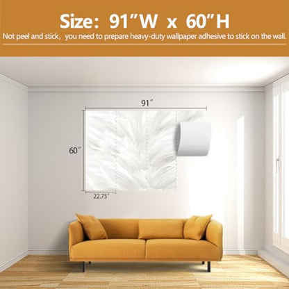 Feather Wallpaper Mural Elegant Gray and White Mural Wallpaper for Living Room Bedroom （Not Peel and Stick） - color: Cybh-903, size: 91" x 60"