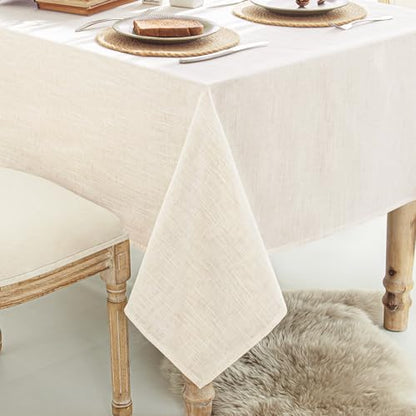 Natural Linen Textured Rectangle Tablecloth, Slubby Lightweight Table Cloth 52 x 70 Inch, Water Resistant Stain Resistant Farmhouse Burlap Table Cover for Kitchen Dining Room - color: Natural, size: 70" x 70" (Rectangular)
