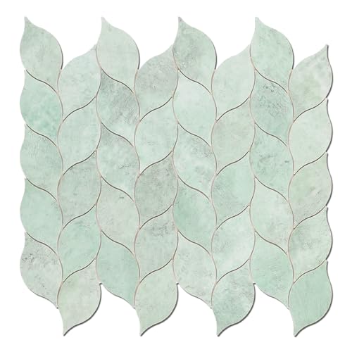 Tilingview 10-Sheet Peel and Stick Backsplash Tile for Kitchen, Self-Adhesive Mosaic Glossy Leaf Stick on Wall Tile with Gaps (Light Green) - color: Leaf Gaps Light Green