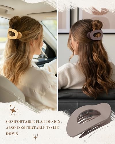 AWAYTR Flat Hair Clips For Women 4.33" Lay Flat Claw Clip for Hair 6Pcs Round Large Hair Claw Clips (Matte - Brown Series) - color: Matte - Brown Series