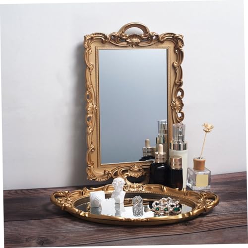 Retro European Golden Mirror Tray for Cosmetics and Perfume Storage Vintage Decorative Vanity Organizer for Home Party Coffee Shop Display and Photo Props