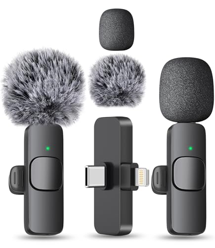 MAYBESTA Wireless Mini Microphone for iPhone, Android Phone - 2 Pack Lavalier Lapel Mic for Audio Video Recording - Clip on Content Creator Microphones for YouTube Tiktok Podcast Vlogging - color: Black(All iPhones & Androids)