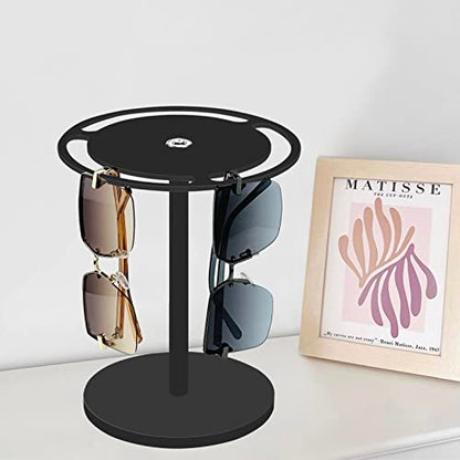 Acrylic Sunglasses Holder Stand with 360 Rotating, Eyeglasses Display Rack Black Glass Tabletop Organizer - color: Black