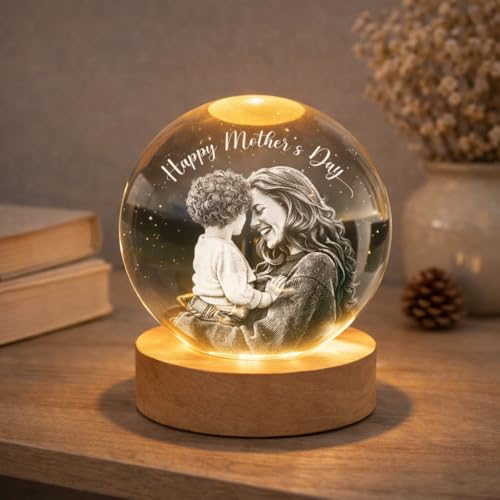 Noni Personalized 3D Photo Crystal Ball Light, Custom Engraved Family Portrait LED Night Light, Crystal Photo Gift for Mom, Grandma, Mother’s Day Keepsake Style 04 - color: Style 04