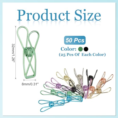 PATIKIL 50Pcs Paper Office Binder Clips, 1.26" Small Metal Wire Hollow Out Paper Clamps Long Tail Binder Clips for Photo Clothes Hanging Office Home Kitchen Food Package, Black/Green - color: Black/Green
