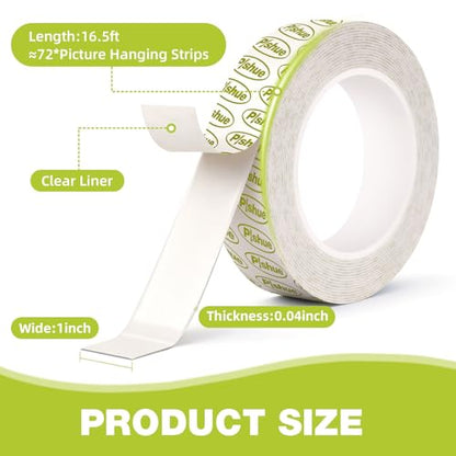Double Sided Tape 1" x 16.5 FT, Damage Free Removable Mounting Tape Heavy Duty, No Residue Foam Tape Strips, Extra Strong Adhesive Tape Waterproof for Paint Wall Picture Hanging Poster Crafts - size: 1in x 16.5ft