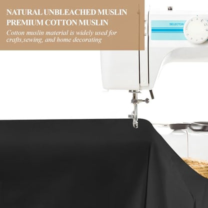 PEASUG 100% Cotton Muslin Fabric, 59 Inch X 10 Yards Muslin Fabric by The Yard, Medium Weight Draping Fabrics Suitable for Sewing Embroidery, Garments, Crafts Material-Black - color: Black, size: 10 Yards