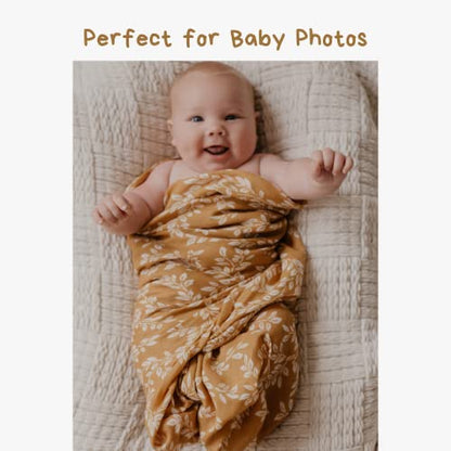 Mini Wander Swaddles for Newborns Muslin Swaddle Blankets - Breathable Soft Gender Neutral Receiving Blanket Baby Essentials | 47 x 47 Cotton - Leafy Sprig (Mustard) - color: Leafy Sprig (Mustard)