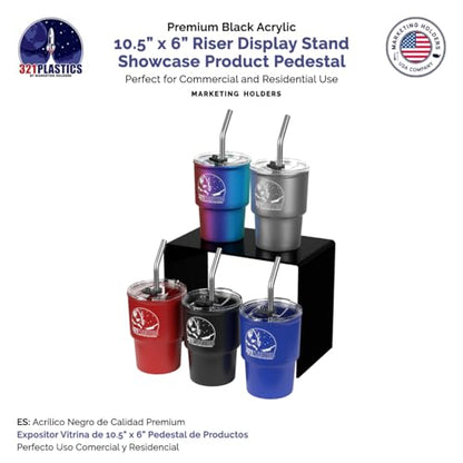 Marketing Holders 4 Pack Acrylic Riser Display Stand Black Plexiglass 10.5 Inch Wide x 6 Inch Deep x 8 Inch High Rectangular Retail Countertop Showcase Platform for Products and Merchandise - size: 10.5"W x 6"D x 8"H