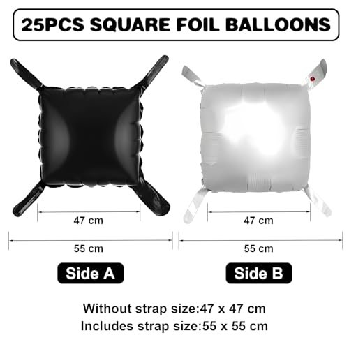 Black White Square Foil Balloon Wall,25Pcs Double Sided Checkered Balloons Backdrop Helium Balloon Tunnel Arch Garland Kit for Birthday Bridal Anniversary Baby Shower Party Decorations - style: Black White