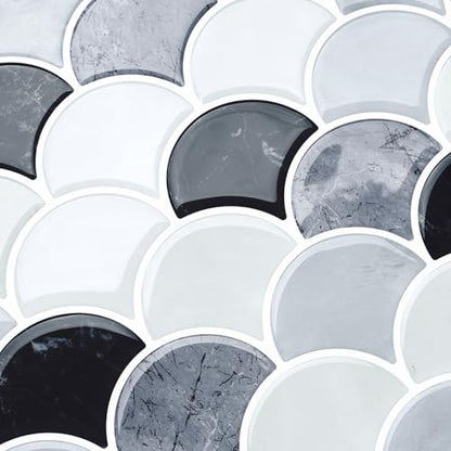 WESTICK 3D Textured Marble Peel and Stick Backsplash Heat Resistant Kitchen Backsplash Tiles Waterproof Shell Peel and Stick Wall Tiles for Bathroom Sink Camper Grey White Black 10 Sheet 12" x 12" - color: 10.black Grey