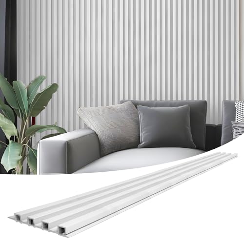 Art3d 8-Pack 96 x 6in. WPC Acoustic Slat Wall Panel for Modern Interior Decor, TV Background, Living Room, Matte White - color: Matte White, size: 96*6