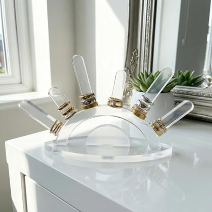 Ring Holder Display Small Clear Acrylic Organizer Stand for Women Jewelry Storage Transparent 6 Rods Wedding Ring Display Room Accessories