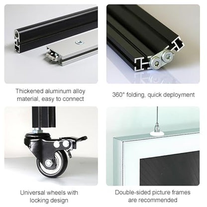 Movable Folding Display Rack,Versatile Autonomous Poster Display Stand for Art Exhibitions & Advertising, 100x250cm (39.4x98.4in), Ideal Artist Easel & Photo Showcase, 1pc - color: 1pcs, size: 100x250cm/39.4x98.4in