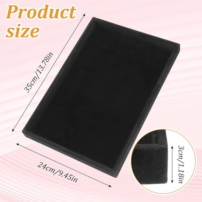 6 Pcs Velvet Stackable Jewelry Tray, Jewelry Organizer and Display for Bracelets Rings Earrings Necklaces, for Drawer and Countertop Showcase, Black