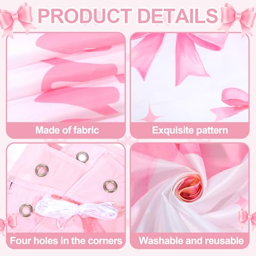 Pink Bow Christmas Backdrop Xmas Birthday Party Decorations Merry Christmas Photography Background Pink Bow Hanging Banner for Girls Women Birthday Bachelorette Party Supplies Photo Props 6x3.6 ft