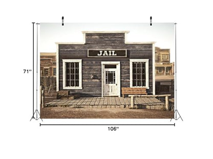 BELECO Fabric 9x6ft Western Town Rustic Western Town Wooden Prison Backdrop Wild West Cowboys Photo Background Police Jail Party Decorations Halloween Jail Prison Decor Studio Props - size: 9x6FT