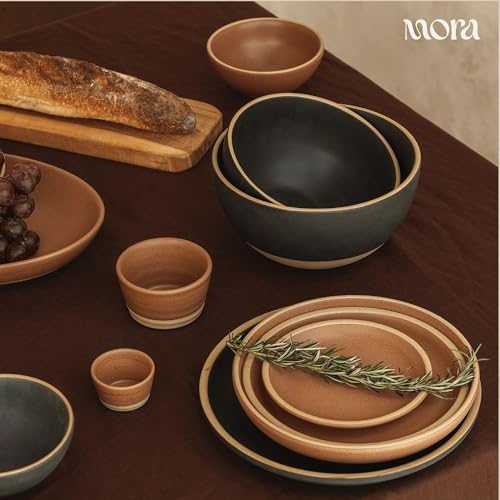 MORA Medium Plates Set of 4, 8.5 inch Ceramic Pottery Salad Plates - Microwave, Oven and Dishwasher Safe - Terracotta - color: Terracotta