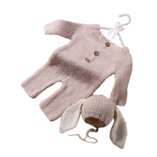 Newborn Baby Photo Shoot Props Girl Boy Crochet Knit Hat Costume Stripe Hat Pants Overalls Photography Props - color: Gray a
