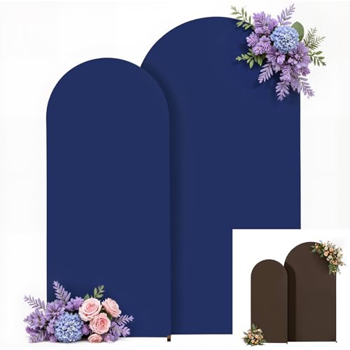 7.2FT 6FT Arch Backdrop Cover for Party, Set of 2 Stretchy Spandex Fitted Arch Stand Cover for Baby Shower, Birthday Wedding Decor, Chiara Backdrop Cover with Double-Sided Design(Blue, Brown) - color: Blue+Brown