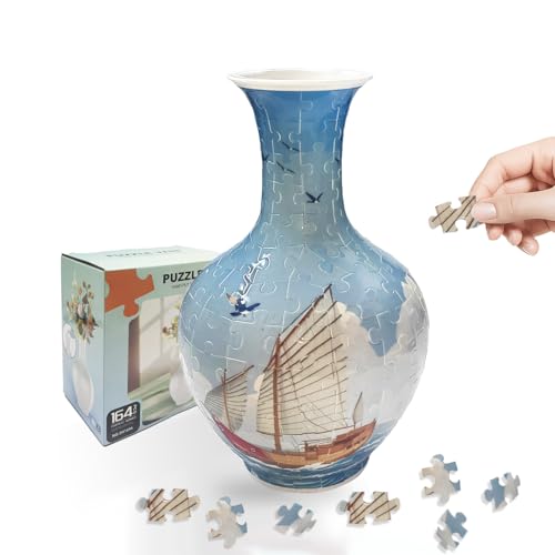 3D Puzzle Vase for Adults, 164 Piece Unique Flower Vase, Crafts for Adults, Home Decor Gift for Flower Arrangements - color: B-ocean Sailboat