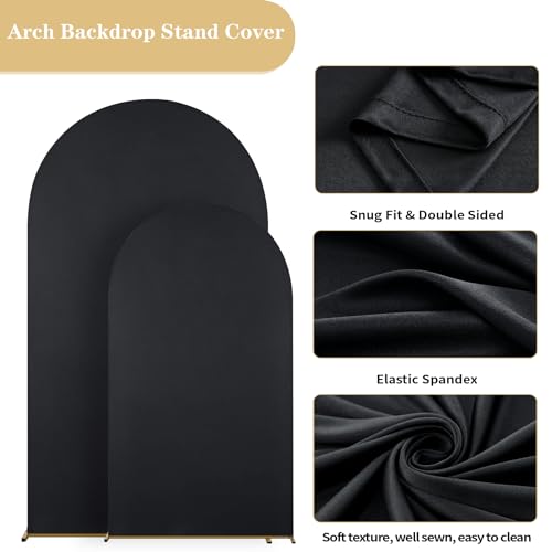 Set of 3 Black Spandex Arch Backdrop Cover, Wedding Arch Cover 6FT, 6.6FT, 7.2FT for Round Top Chiara Backdrop Stand Covers for Wedding Birthday Party Decoration - color: Black, size: 7.2ft 6.6ft 6ft