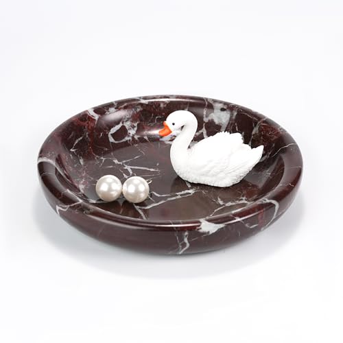 Trinket Marble Jewelry Tray - Stone Ring Key Purse Holder Dish, Small Cute Round Plate Decorative Bowl for Nightstand Entryway Coffee Table Decor (5.5 inch) - color: Circle-Rosso Levanto