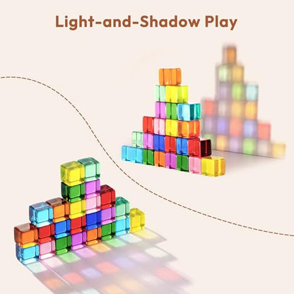 Woodtoe Rainbow Building Blocks for Toddlers, 24 PCS Acrylic Gem Cubes Stacking Blocks, Montessori Stacking Toy for 3 4 5 6 Year Old, Educational STEM Creative Sensory Toy Gifts for Kids Boys Girls - style: 24 PCS Rainbow Stacking Blocks
