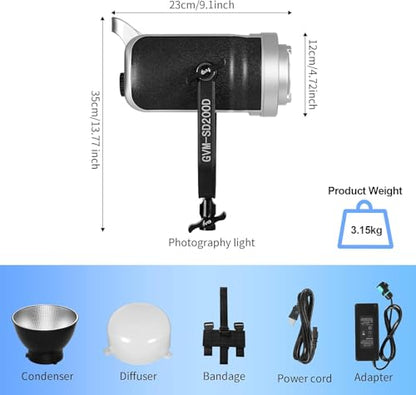 GVM 200W LED Video Light with Lantern Softbox, SD200D Photography Studio Lighting Kit with Bluetooth/DMX Control, 93000lux@0.5m 3200K-5600K Bi-Color Continuous Output Lighting for YouTube (SD200D) - size: Sd200d
