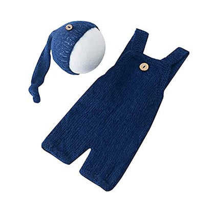 Fashion Cute Newborn Boy Girls Baby Costume Outfits Photography Props Hat Pants - color: Navy