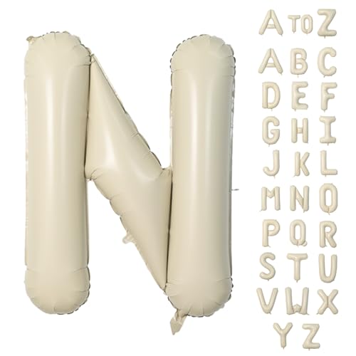 Biapian 40 Inch Giant Cream N Foil Balloon - Big Single Alphabet A-Z Balloons, Helium for Birthday, Baby Shower, Wedding, Anniversary Party Decoration - color: Cream Letter-n