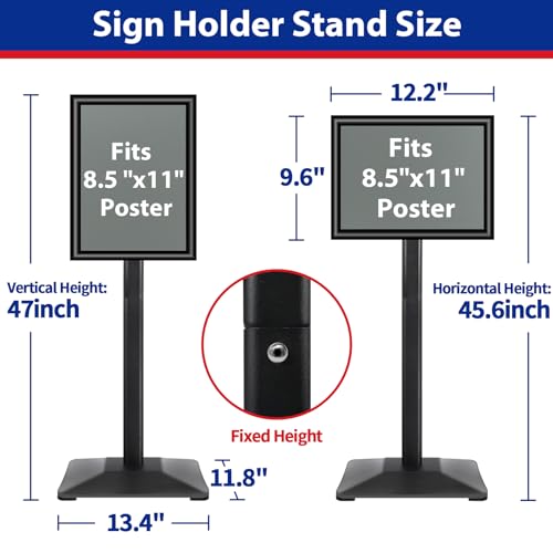 Pedestal Sign holder Stand 8.5x11inch Adjustable Standing Floor Sign Stand with Heavy Base & Snap Frame Display Stand for Indoor Outdoor Business Store Sign Holder Poster Stand (Black) - color: Black/1Pack, size: 8.5"x11" Sign Stand