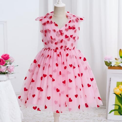 IMEKIS Toddler Kids Girls Butterfly Dress Sparkle Sequins Tulle Wedding Formal Birthday Dresses 2-10T - color: Pink Heart, size: 2-3T