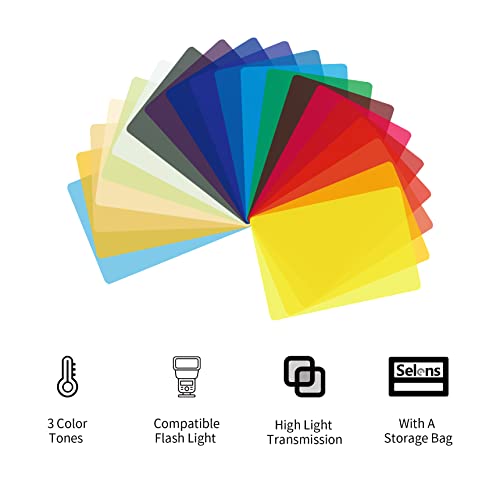 Selens 20 Pieces Universal Gels Lighting Filter Kit for Camcorder LED Video Light, 3.74” x 2.56” Transparent Color Correction Lighting Film Plastic Sheets - color: 20Pcs gel kit(AL-01)