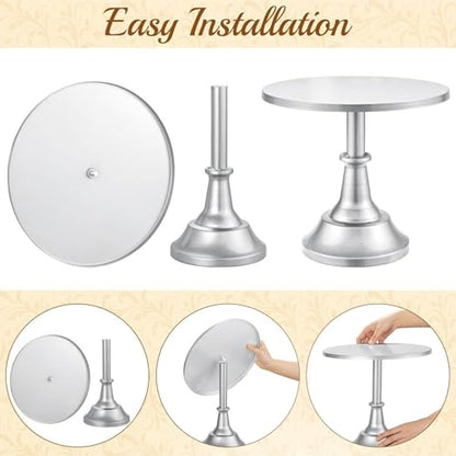 HBlife 3-PCS Silver Cake Stand Set (8"/10"/12" Plate) for 6-10 Inch Cakes, Perfect Dessert Table Display Set, Cupcake&Cake Stands for Party, Wedding, Birthday, Baby Shower, Anniversary (Metal) - color: Silver