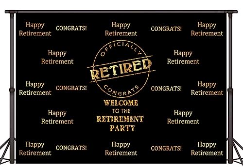 Officially Retired Black Golden Banner Backdrop for Photography, 7x5FT, Happy Retirement Party Background, Photo Booth Studio Props MBMYLU154 - size: cotton polyester-7x5ft