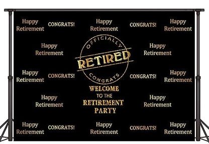 Officially Retired Black Golden Banner Backdrop for Photography, 7x5FT, Happy Retirement Party Background, Photo Booth Studio Props MBMYLU154 - size: cotton polyester-7x5ft