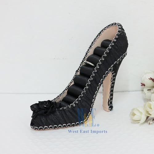 Ring Holder High Heel Shoe Design Fashion Jewelry Organizer Display Birtyday Gift (Black) - color: Black