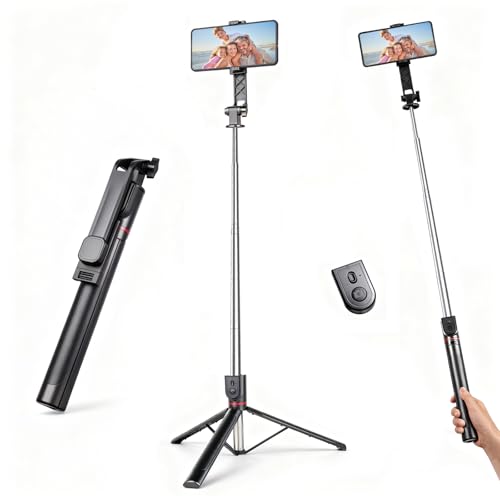 71" Phone Tripod Selfie Stick for iPhone and Android Phone, Cell Phone Tripod Stand with Wireless Remote Control - style: A Tripod