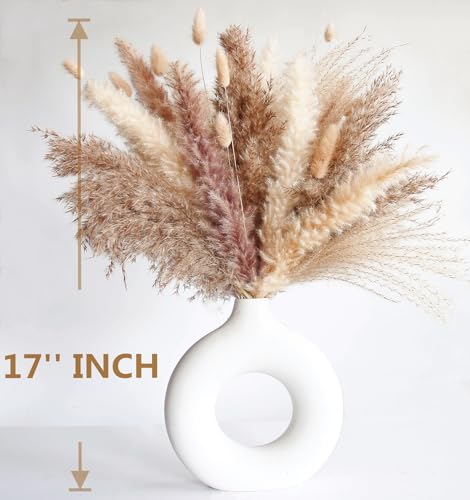 Dried Pampas Grass Decor, 120 PCS Pampas Grass with Bunny Tails Dried Flowers, Reed Grass Bouquet for Wedding, Boho Flowers, Home Table Decor, Rustic Farmhouse Party (White and Brown) - size: 120pcs