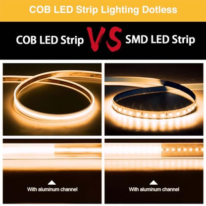 LLTOP COB LED Strip Lights Waterproof IP67 DC24v Warm White 3000K 16.4ft/5m High CRI 92Ra+ Outdoor LED Tape Lighting DIY Cuttable for Bedroom Kitchen Cabinet Shelf (Power Supply Not Included) - color: Warm White 3000K (power supply not included)