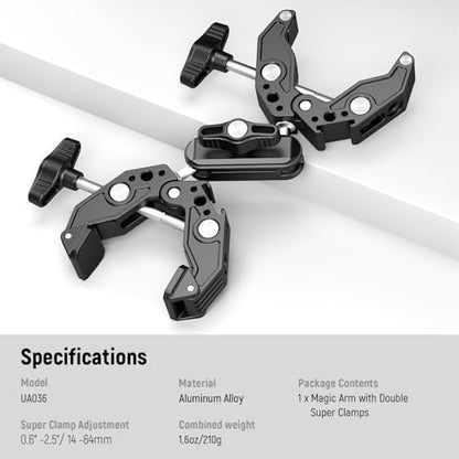 Neewer Double Super Clamp Camera Mount with Magic Arm, Cold Shoes for Desk Studio Light Stand Holder Photography Reflector, Flag, Cross Bars, Motorcycle, Umbrella, Pole Stick Shoot Accessories Tools - style: UA036