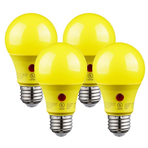 TORCHSTAR Yellow Dusk to Dawn Light Bulbs Outdoor, Sensor A19 LED Light Bulb, Auto On/Off Photocell Automatic for Outdoor Lighting, UL FCC DOE, 2700K, Pack of 4 - color: Yellow