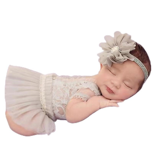 Newborn Photography Outfits Girl Baby Photo Tutu Dress Newborn Photoshoot Romper Baby Picture Lace Outfit - color: Grey6