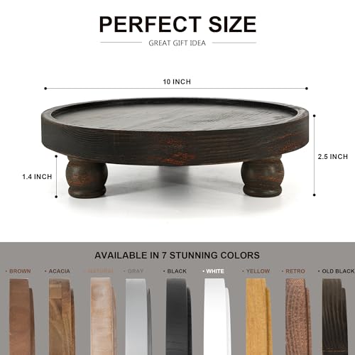 EOSAHR Pine Wood Farmhouse Display Risers for Bathroom Decor - Decorative Tray for Kitchen Counter Decor - Rustic Style Wood Pedestal Stand for Coffee Table (Distressed Black) - color: Distressed Black